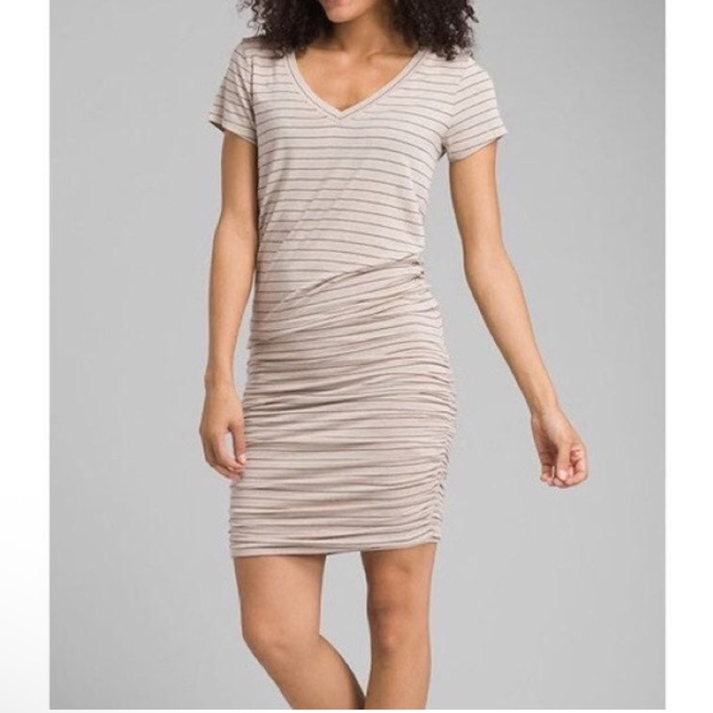Prana Foundation Dress Pencil Skirt Pebble Tan Stripe Modal Jersey Size Medium